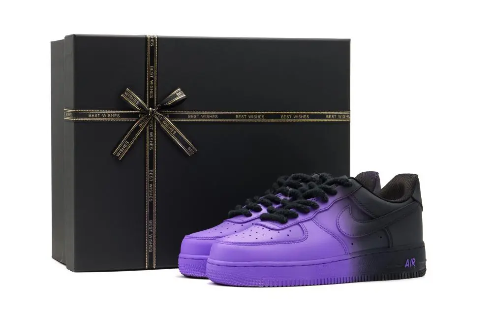 Nike Air Force 1 Abrasion Resistant Height Increasing Low top Skateboard Shoes Unisex Black Purple