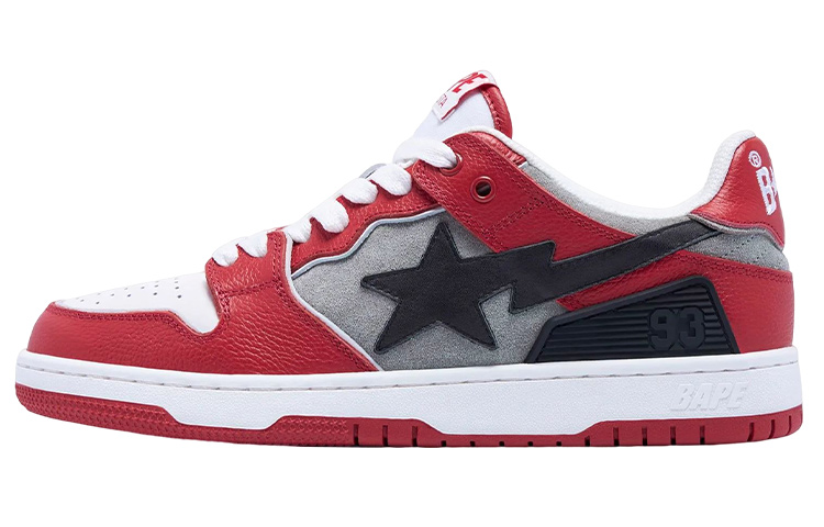A BATHING APE SK8 STA Stylish Skateboarding Shoes Women's White Gray Red