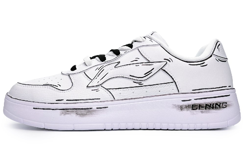 LiNing Pontoon Boats Slip Resistant, Abrasion Resistant, Breathable Low top Skateboard Shoes Men's White Black