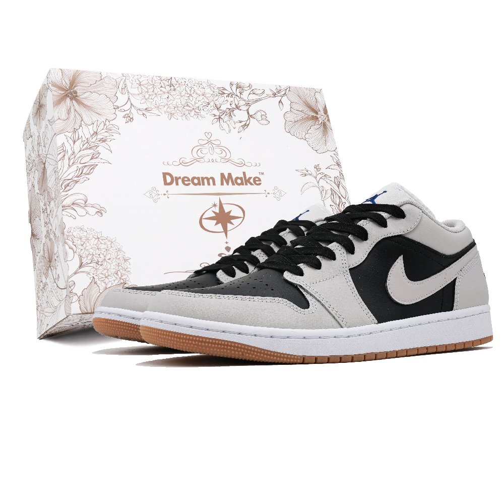 Jordan Air Jordan 1 Baron Box Included Anti Slip Wear Resistant Low Top Vintage Basketball Shoes Men's Black White Gray