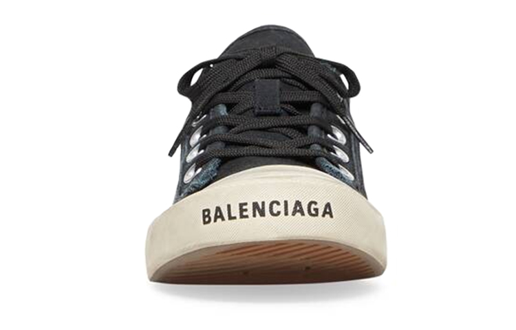 Balenciaga Paris Low Top Sneakers 'Black Destroyed Cotton And White Rubber'