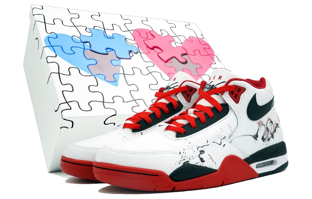 Nike Flight Legacy Kaleidoscope Dragon Emerging From Water Box Mid-Top Vintage Basketball Shoes Unisex Red White Black