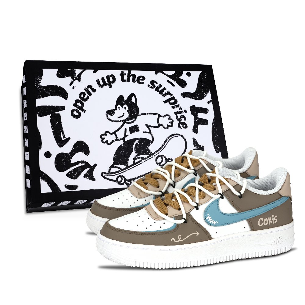 Nike Air Force 1 Graffiti Arrows Abrasion Resistant Low Top Skateboard Shoes Unisex White Blue Brown