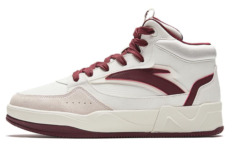 Anta Cushioning Wear-Resistant High-Top Skateboard Shoes Men's White Red