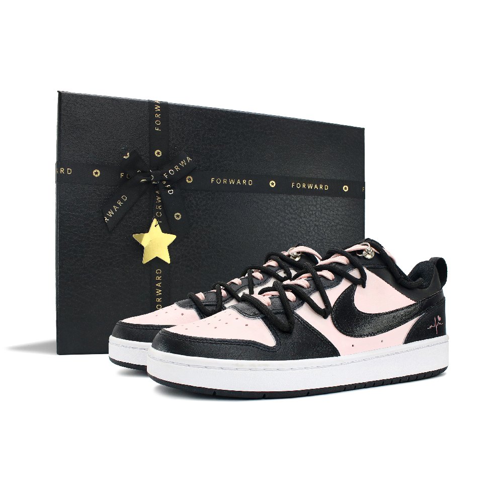 Nike Court Borough Wear resistant And Lightweight Low Top Skateboard Shoes GS Black Pink