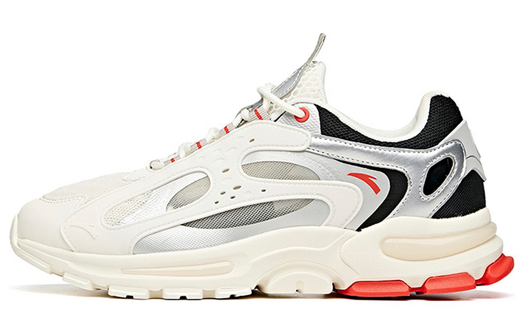 Anta Shock Absorbers Slip Resistant Abrasion Resistant Breathable Low Top Chunky Sneakers Men's White Black Silver