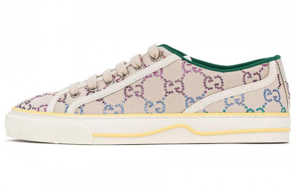 GUCCI Tennis 1977 Stylish Skateboarding Shoes Women's Silver White