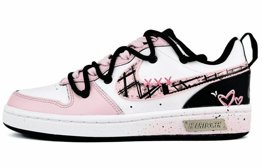 Nike Court Borough Low 2 Comfort Bianco Slip-Resistant Cushioning Wear-Resistant Low-Top Skateboard Shoes GS Black Pink