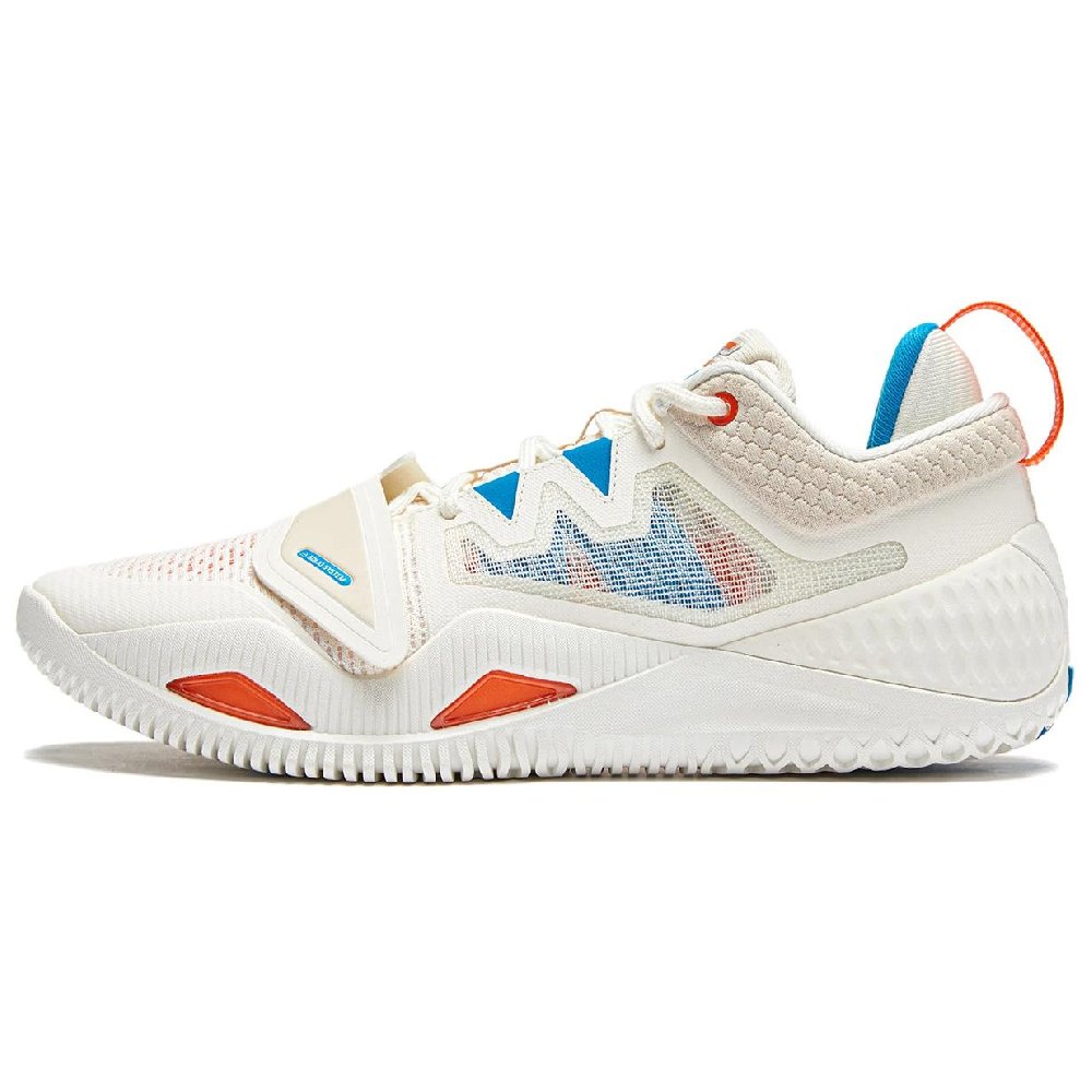LiNing Rage 2 Cushioned Wear-Resistant Supportive Lightweight Rebound Low-Top Basketball Shoes Men's White Orange Blue