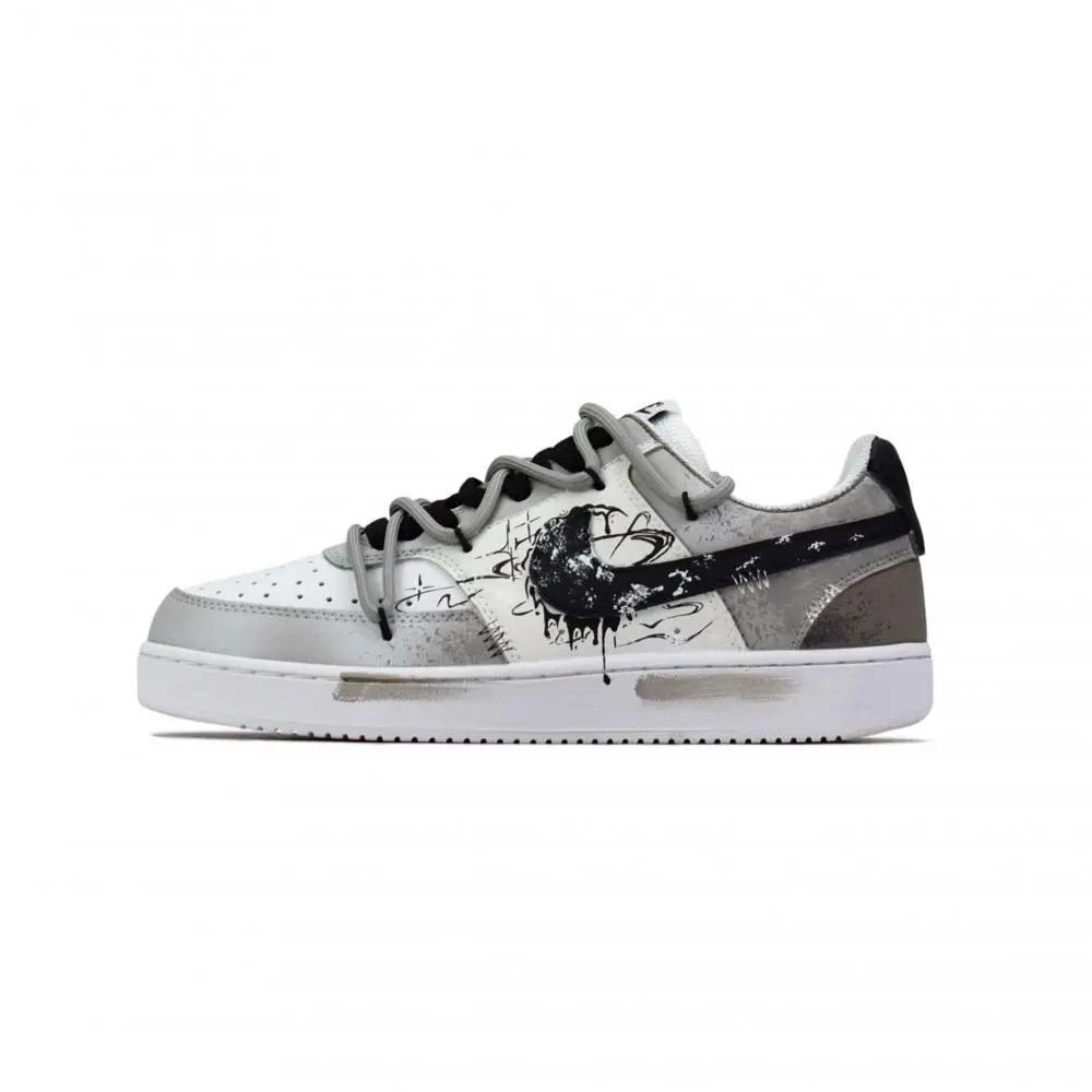 Nike Court Vision 1 Abrasion Resistant Low Top Skateboard Shoes Unisex Black White Gray