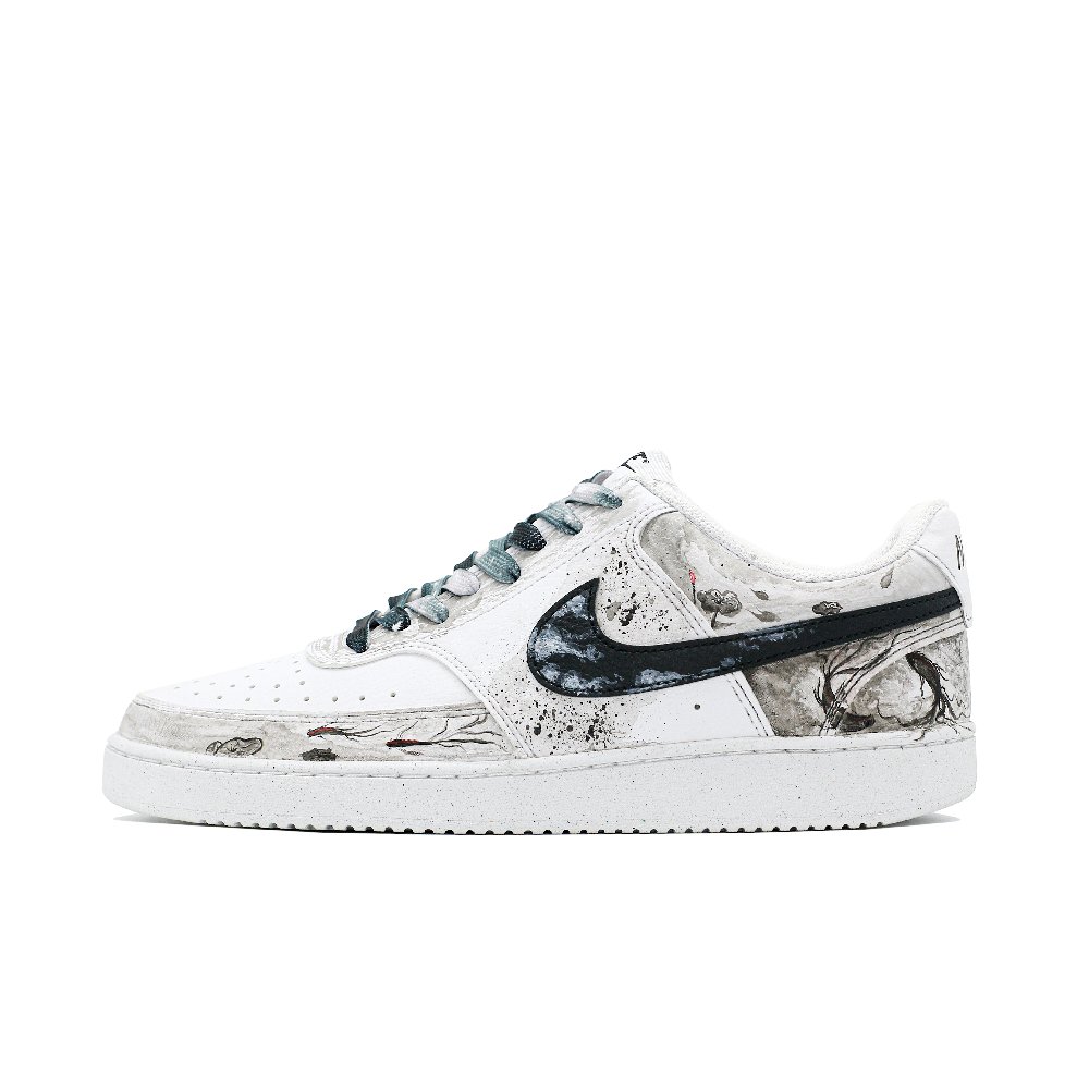 Nike Court Vision Fish Playing Among Lotus Wear-Resistant Low-Top Skateboard Shoes Men's Black White