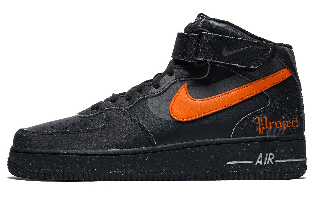 Nike Air Force 1 Wear-Resistant Mid-Top Skateboard Shoes Men's Black Orange