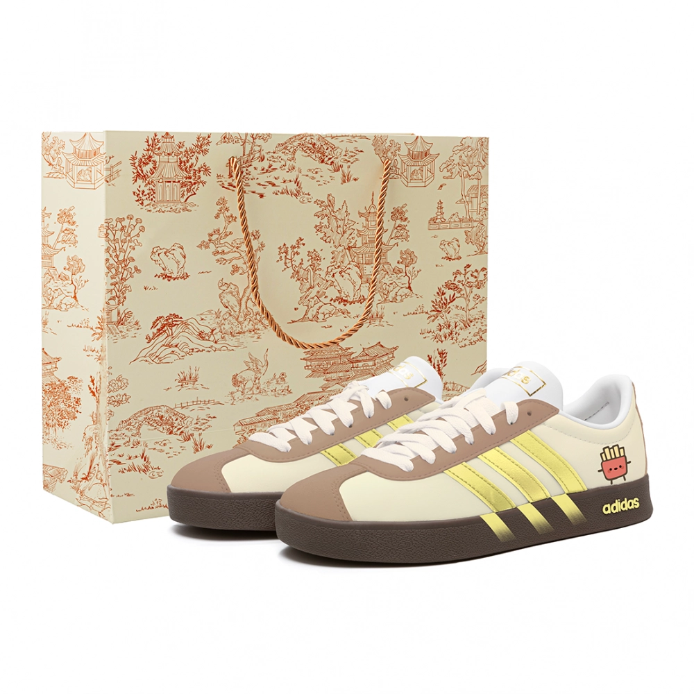 Adidas VL COURT 2.0 Abrasion Resistant Low top Skateboard Shoes Unisex Light Yellow
