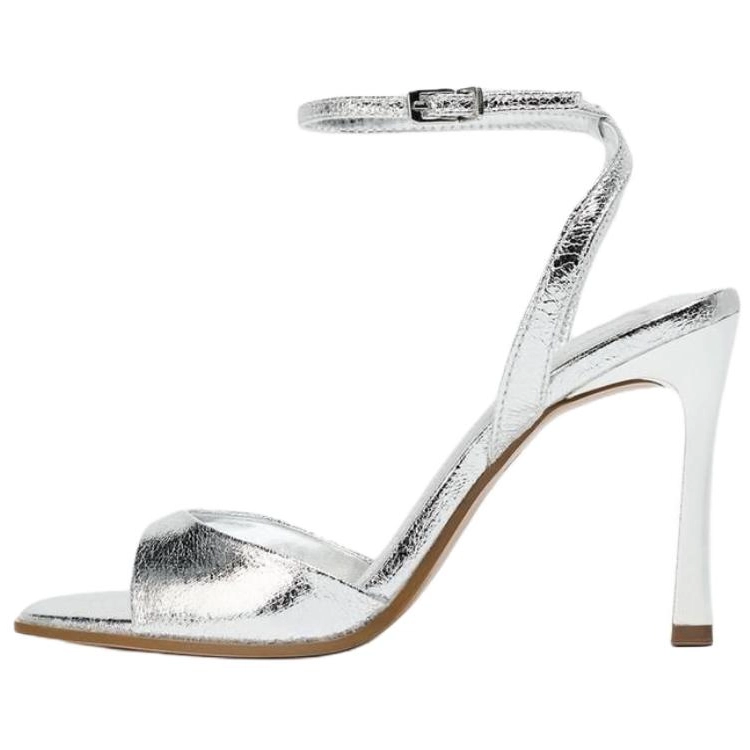 ZARA One Strap Sandals 9.5cm Women's Silver