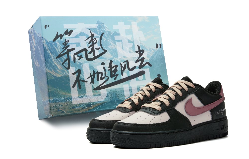 Nike Air Force 1 Anti Slip Wear Resistant Low Top Skateboard Shoes Women's Black Pink