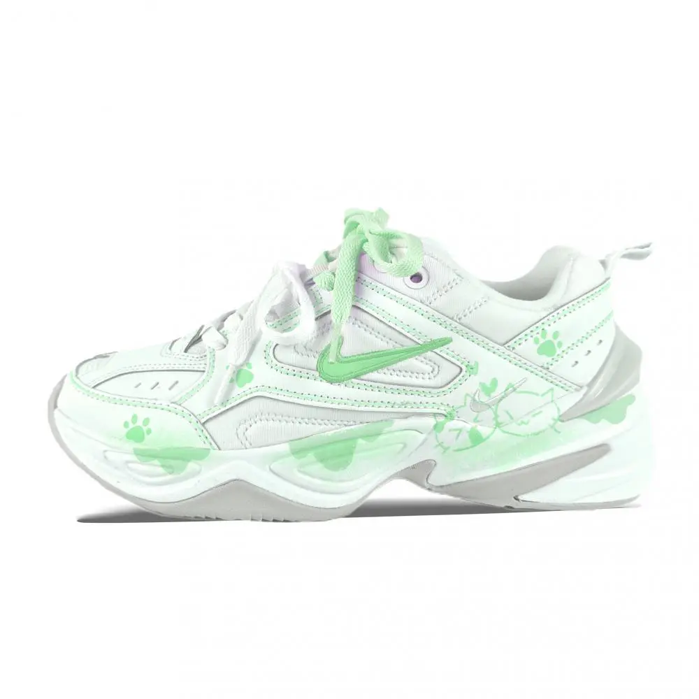 Nike M2K Tekno Abrasion Resistant Breathable Low Top Chunky Sneakers Women's White Green