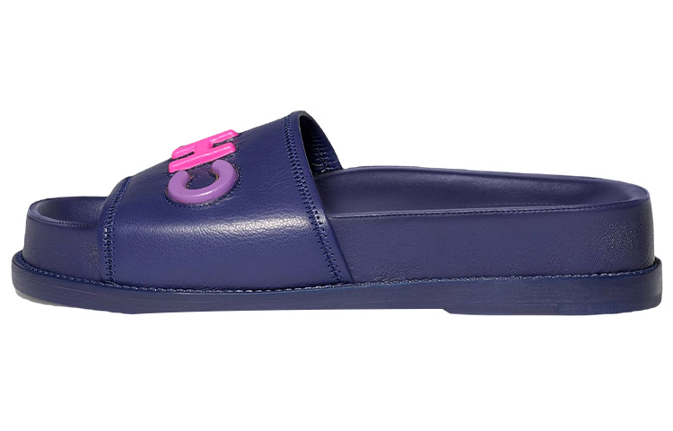 CHANEL Logo Mule Sandal Navy Leather Women's