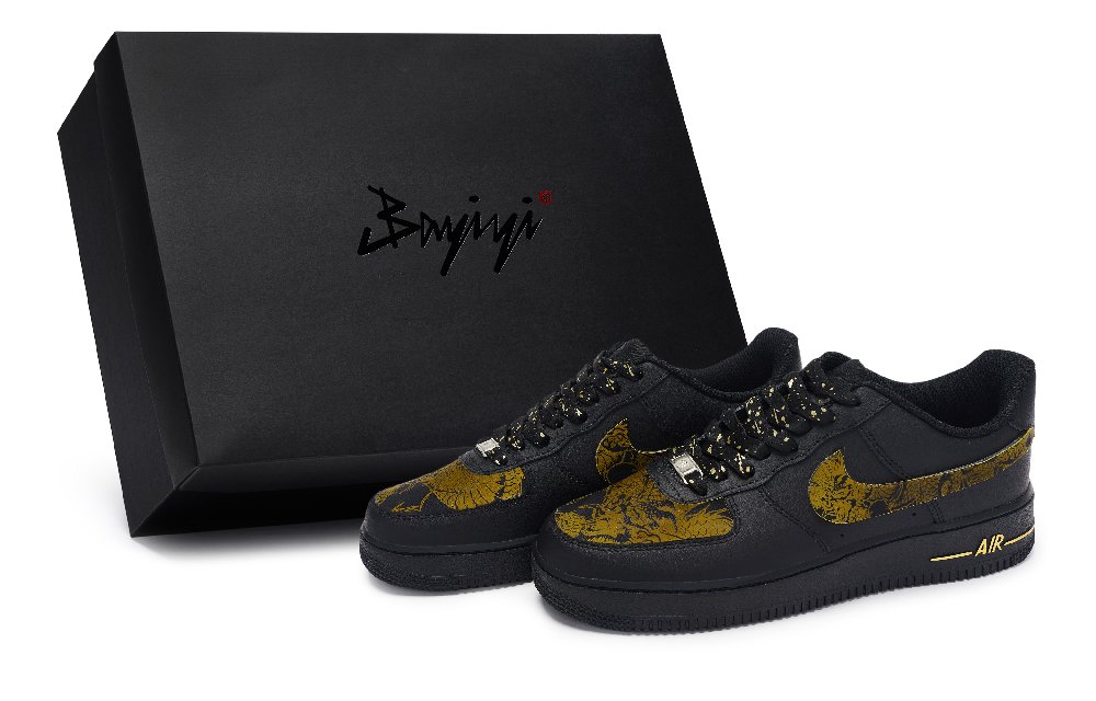 Nike Air Force 1 07 811 Manufacturing, Gold Grade, Special Shoe Box Low Top Skateboard Shoes Unisex Black Gold