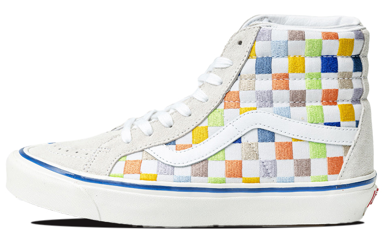 Vans SK8 HI High Top Casual Skate Shoes Unisex Beige Multi Color Grid 'Cream'