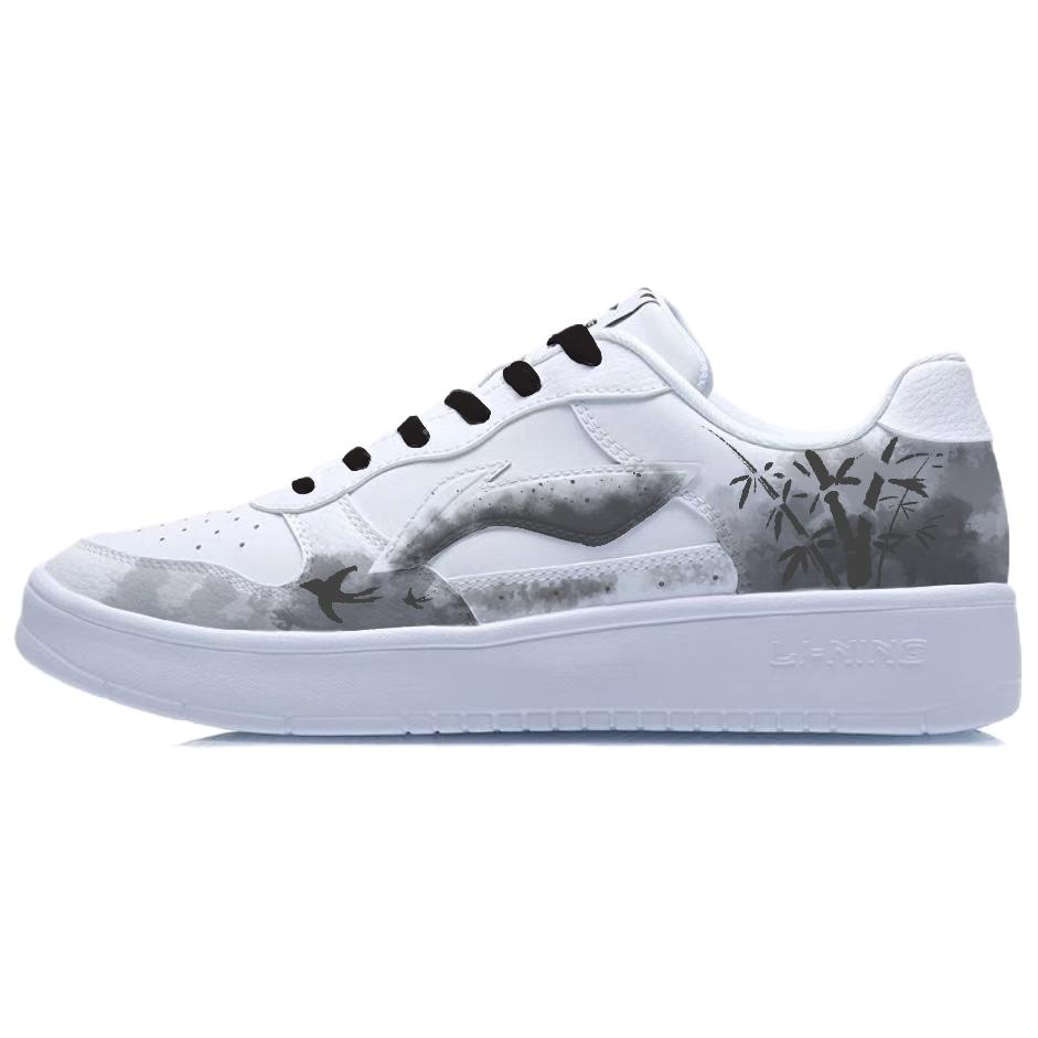 LiNing Pontoon Boats Slip Resistant Cushioning And Breathable Low top Skateboard Shoes Unisex White Gray