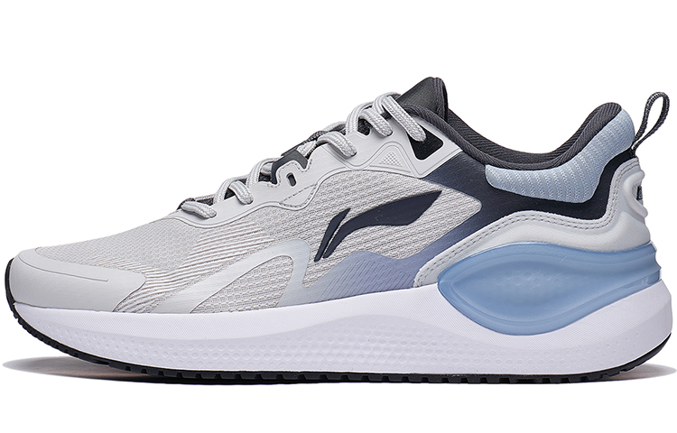 LiNing Slip Resistant, Abrasion Resistant, Breathable Low Top Running Shoes Men's Gray White Blue