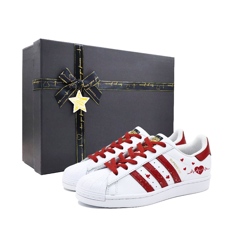 Adidas Originals SUPERSTAR Electrocardiography Anti Slip Wear Resistant Low Top Skateboard Shoes Unisex White Red