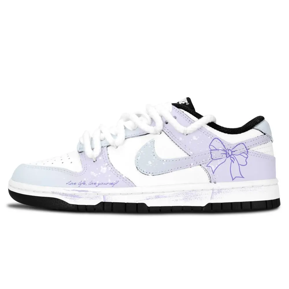 Nike Dunk Black White, Soft Purple Dream Abrasion Resistant Slip Resistant Low top Skateboard Shoes Unisex