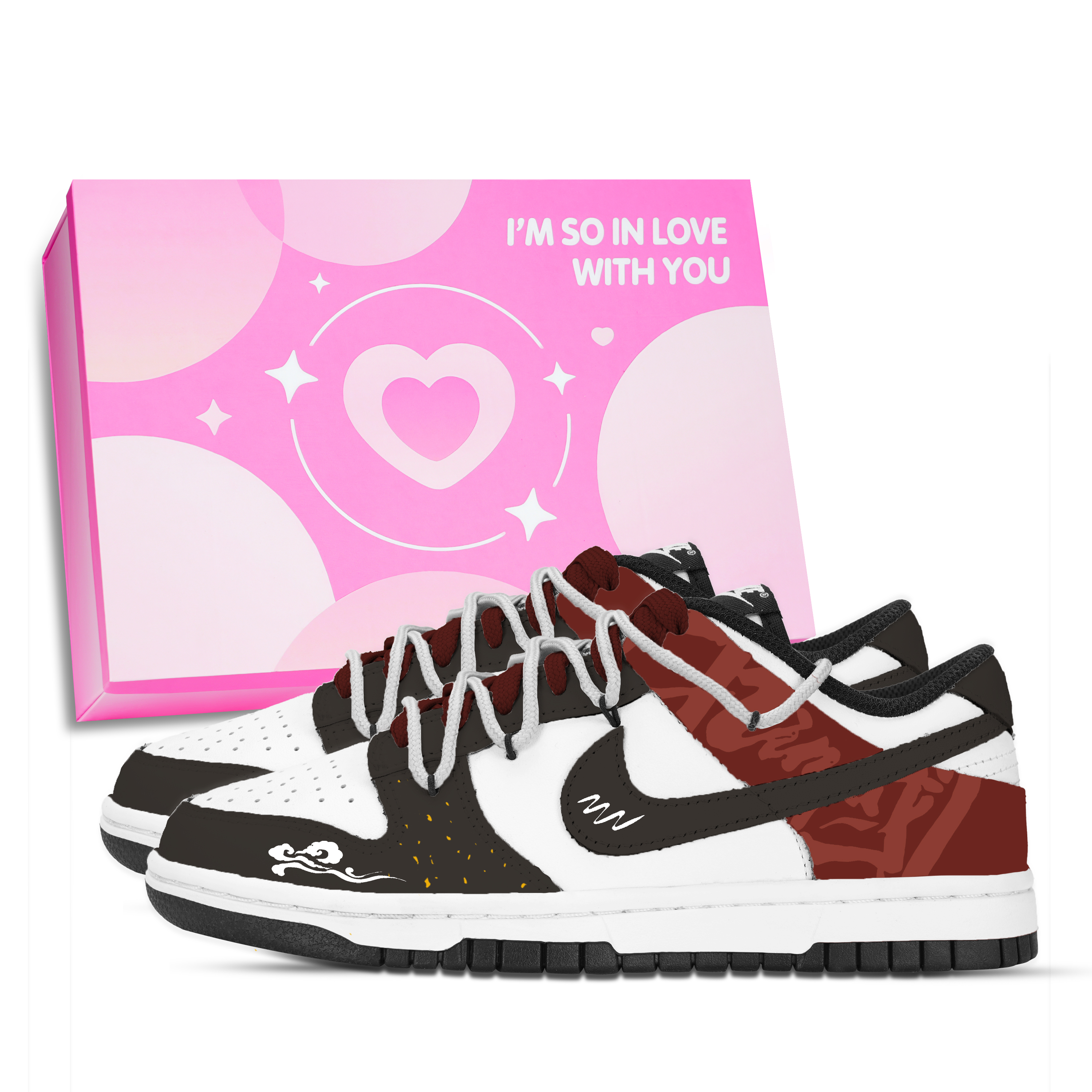 Nike Dunk Ink Auspicious Country Red Slip Resistant Abrasion Resistant Low top Skateboard Shoes Unisex White Black Red
