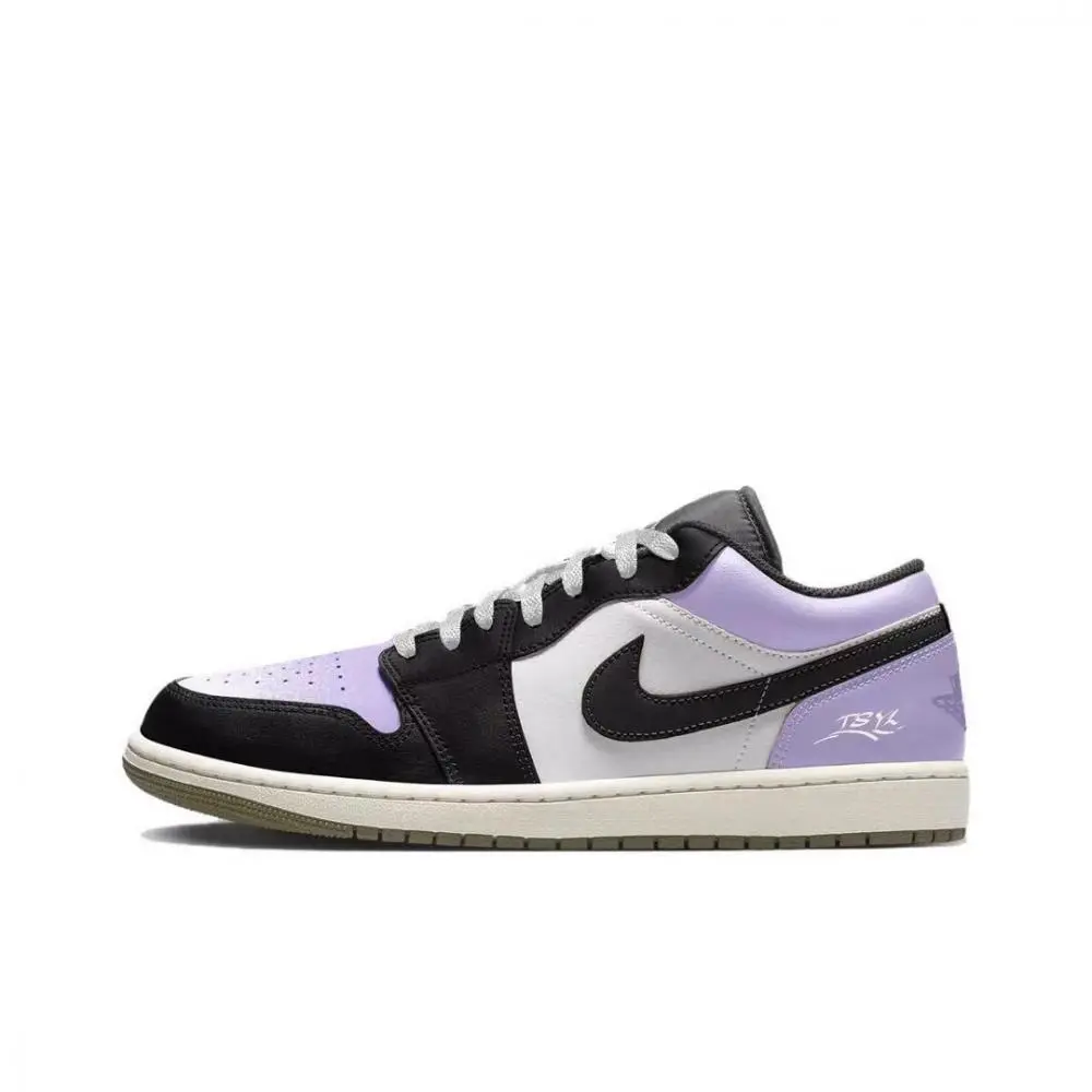 Jordan Air Jordan 1 Cushioning, Wear Resistant Low top Vintage Basketball Shoes Unisex Black White Purple