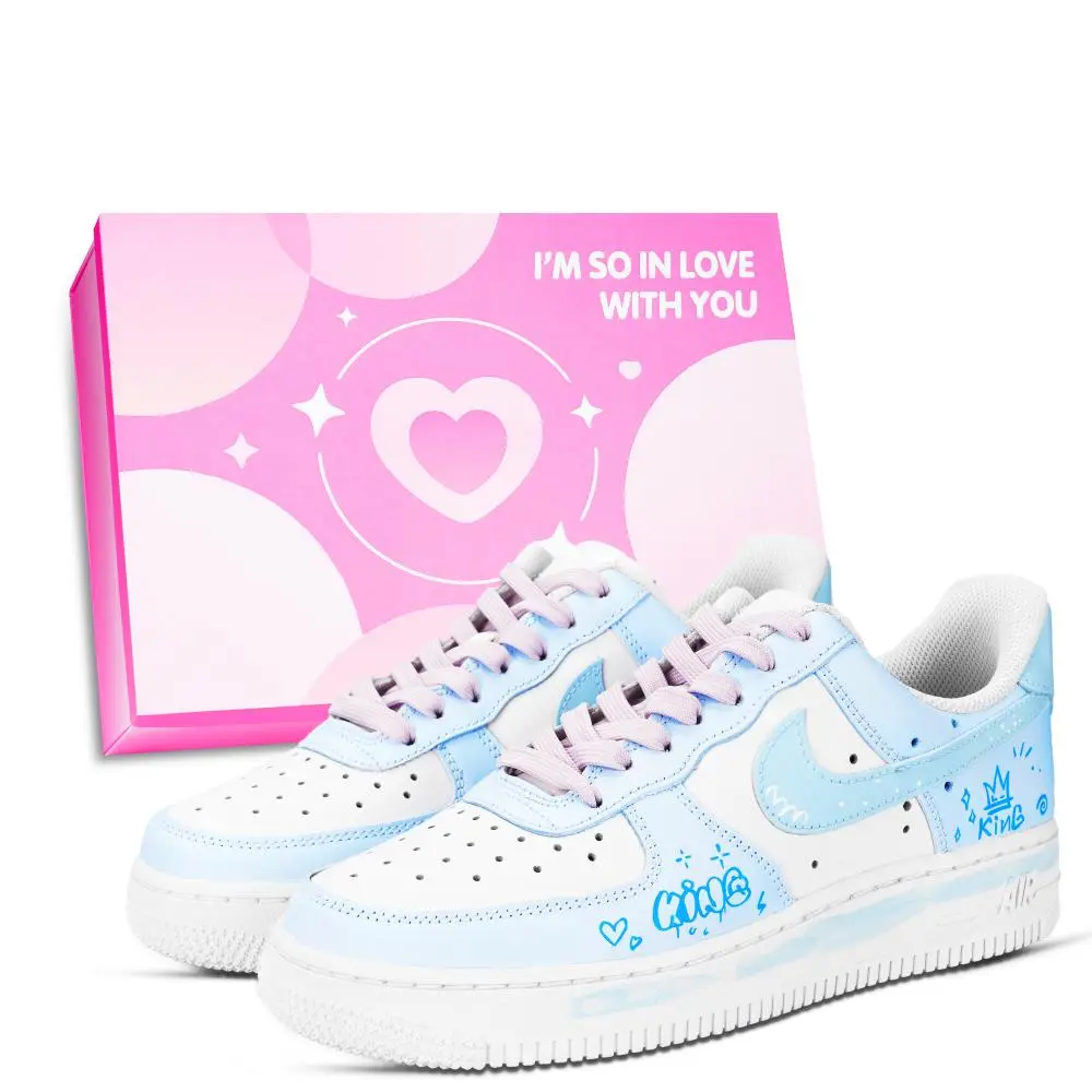 Nike Air Force 1 King Abrasion Resistant Low Top Skateboard Shoes Unisex White Blue