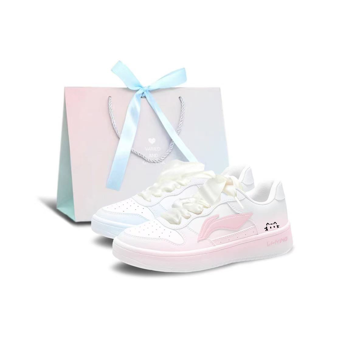 LiNing Pontoon Boats Coverage Slip Resistant, Abrasion Resistant, Breathable Low top Skateboard Shoes Women's Pink Blue