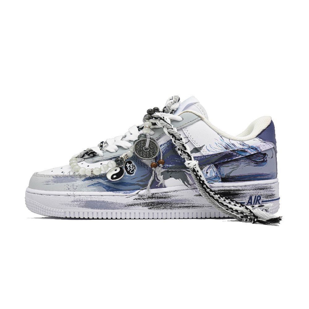 Nike Air Force 1 Tai Chi Dragon Wandering Abrasion Resistant Low Top Skateboard Shoes Unisex Blue Gray