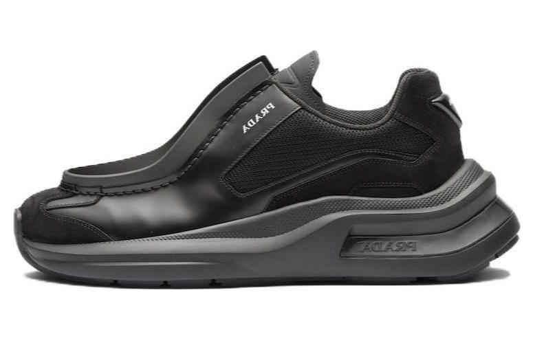 PRADA Brushed Leather Sneakers Bike Fabric Suede Black