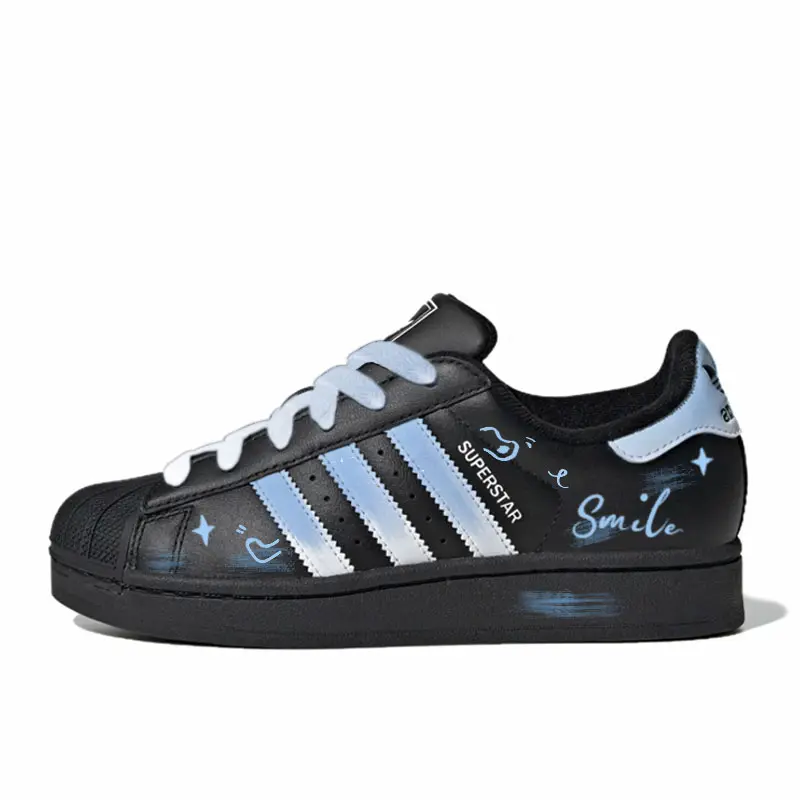 Adidas Originals Superstar 2 Skateboard Shoes Women's Low top Black White Blue