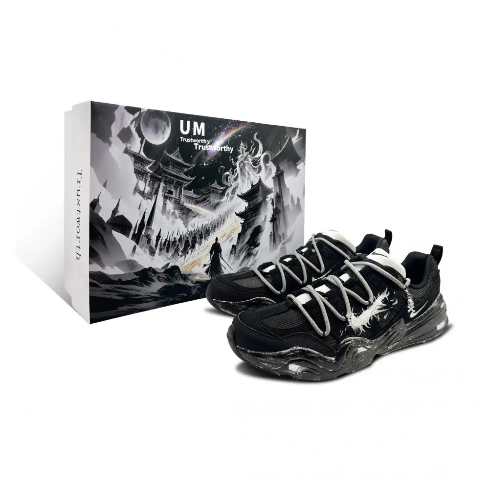 Nike Tech Hera Midnight White Flame Box Included Abrasion Resistant Balance Low top Casual Shoes Unisex Black White