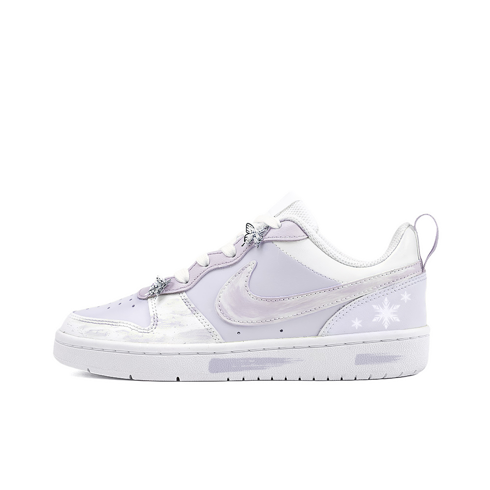 Nike Court Borough Low Love Wednesday, Amber Anti Slip Wear Resistant Low Top Skateboard Shoes GS White Purple