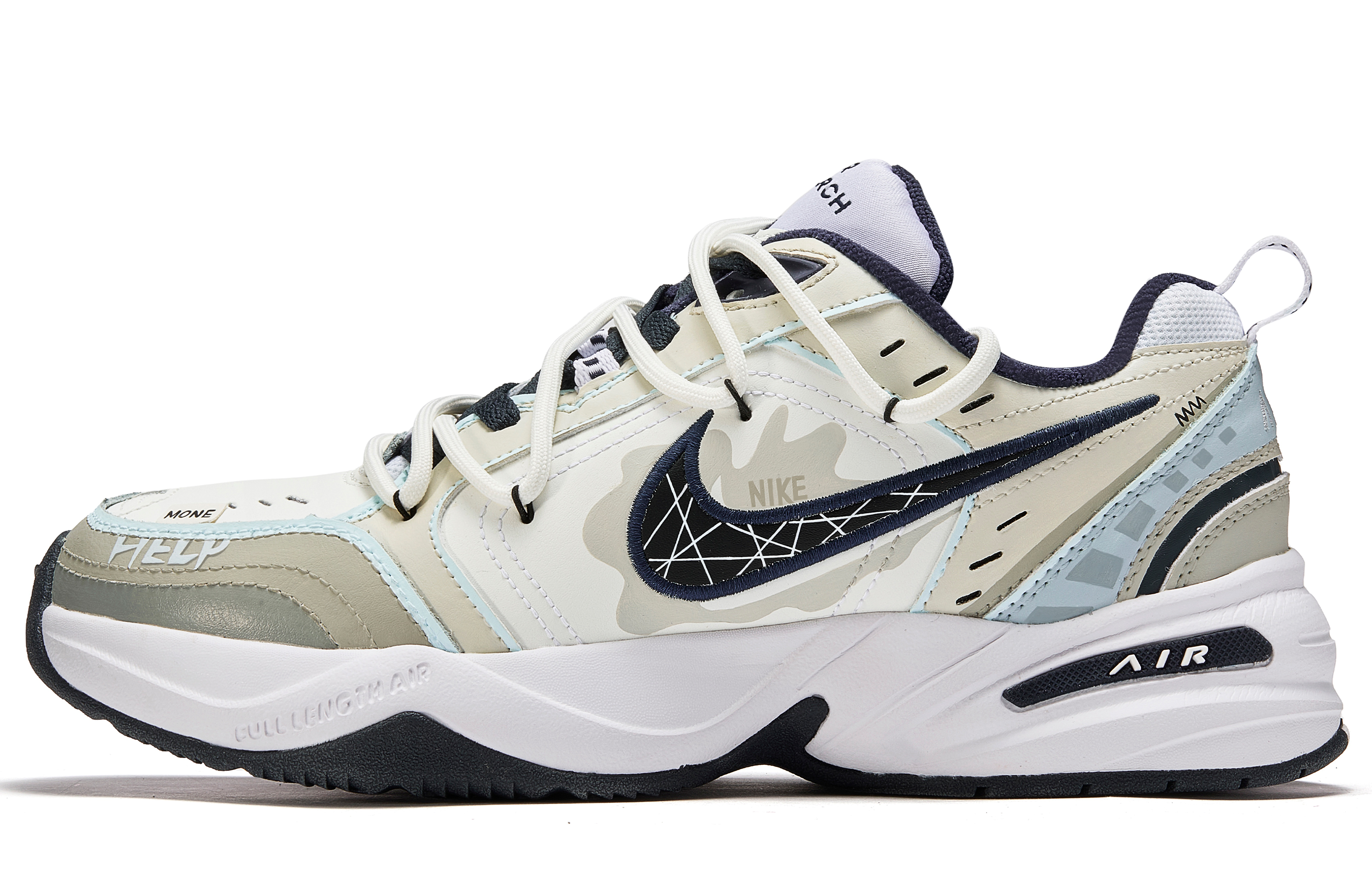 Nike Air Monarch 4 White Navy Milk Stroll Cushioned Slip-Resistant Low-Top Chunky Sneakers Unisex Blue White