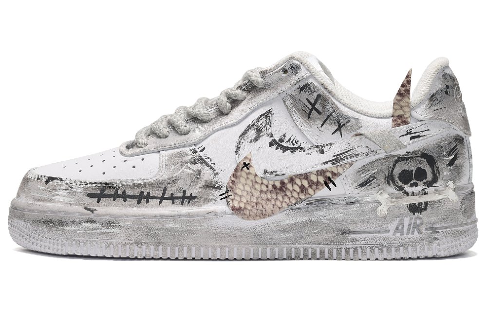 Nike Air Force 1 CUS ID Snake Skin Sticker Slip-Resistant Low-Top Skateboard Shoes Men's Gray White