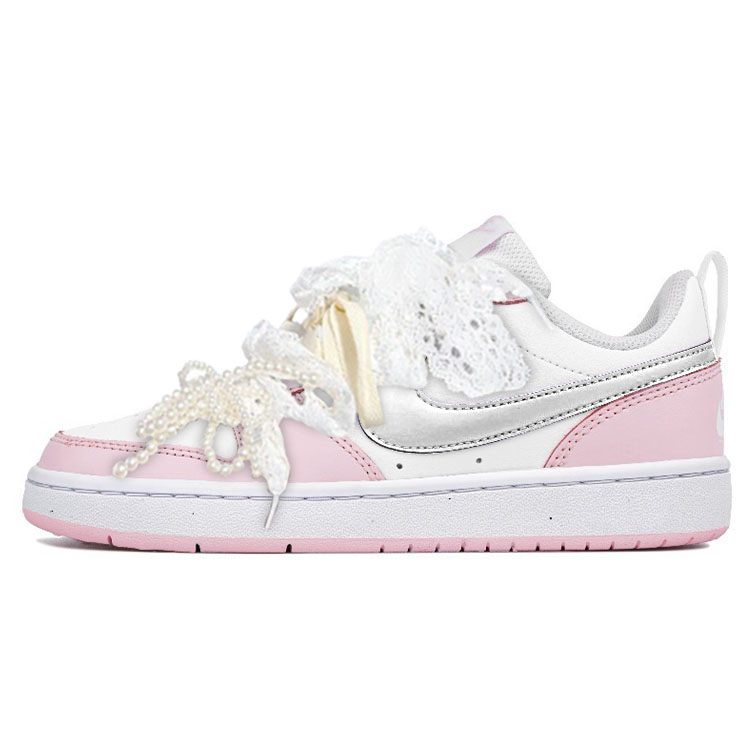 Nike Court Borough Abrasion Resistant Low Top Skateboard Shoes Unisex Pink Silver