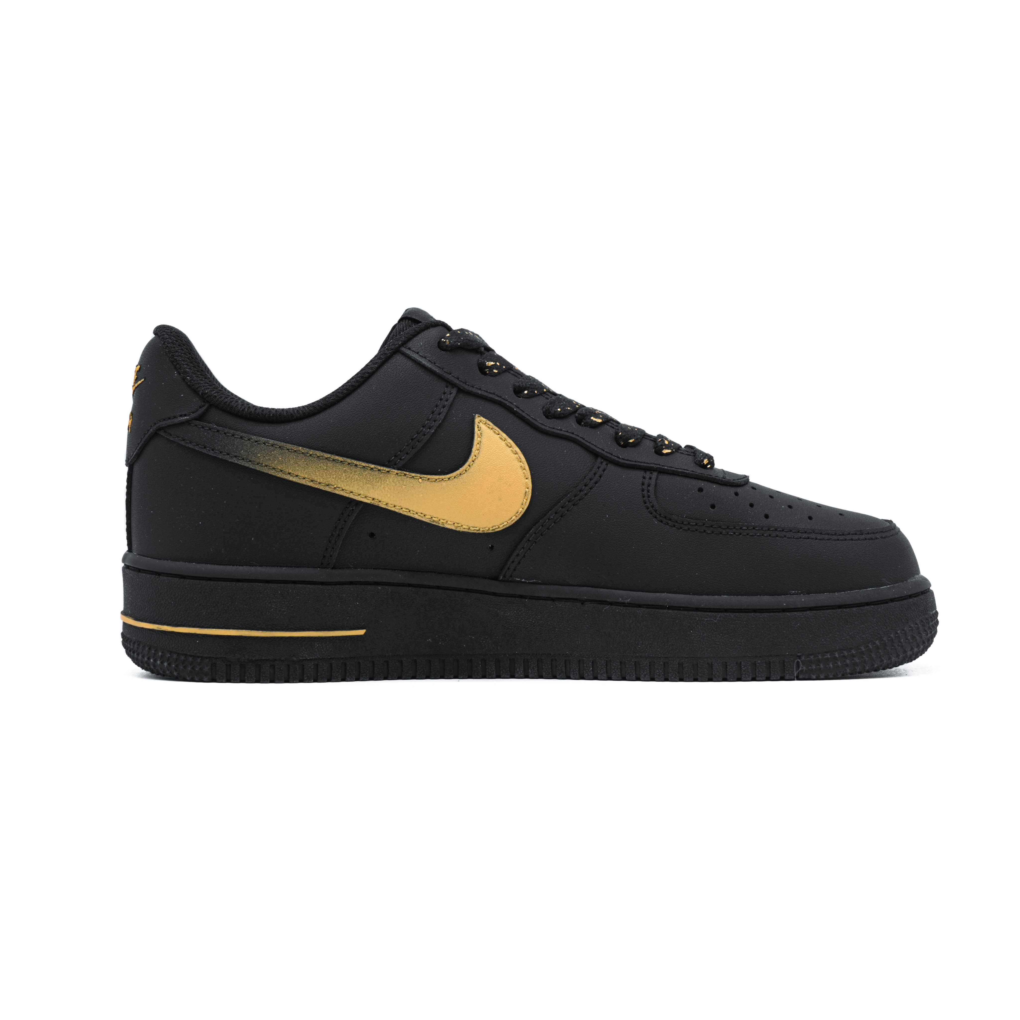Nike Air Force 1 Black Gold Knight Coverage Low top Skateboard Shoes Unisex Black Gold