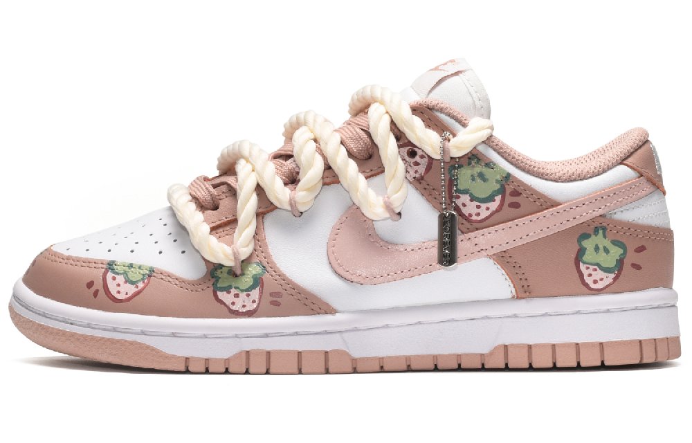 Nike Dunk CUS ID Anti-Slip Wear-Resistant Low-Top Skateboard Shoes Women's White Pink