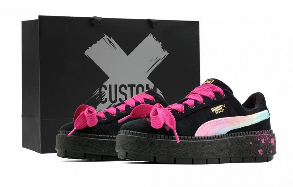 PUMA Platform Trace Rainbow Bridge Non-slip Lightweight Low-Top Skateboard Shoes Women's Black Pink