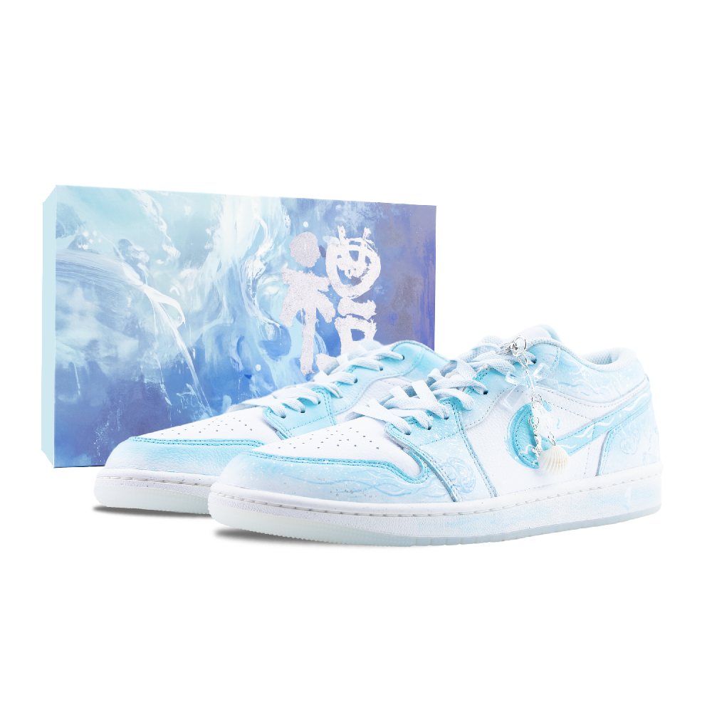 Jordan Air Jordan 1 Mermaid's Tear Abrasion Resistant Low Top Vintage Basketball Shoes Unisex White Blue