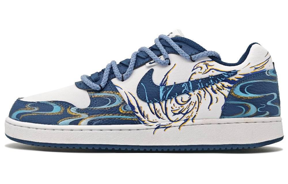Nike EBERNON Heartfelt Manufacturing, Cyan Bird Dreams Abrasion Resistant Low top Skateboard Shoes Men's Blue White