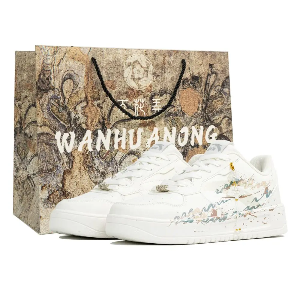 Anta Relaxed Slip Resistant Abrasion Resistant Low top Skateboard Shoes Unisex White Gold