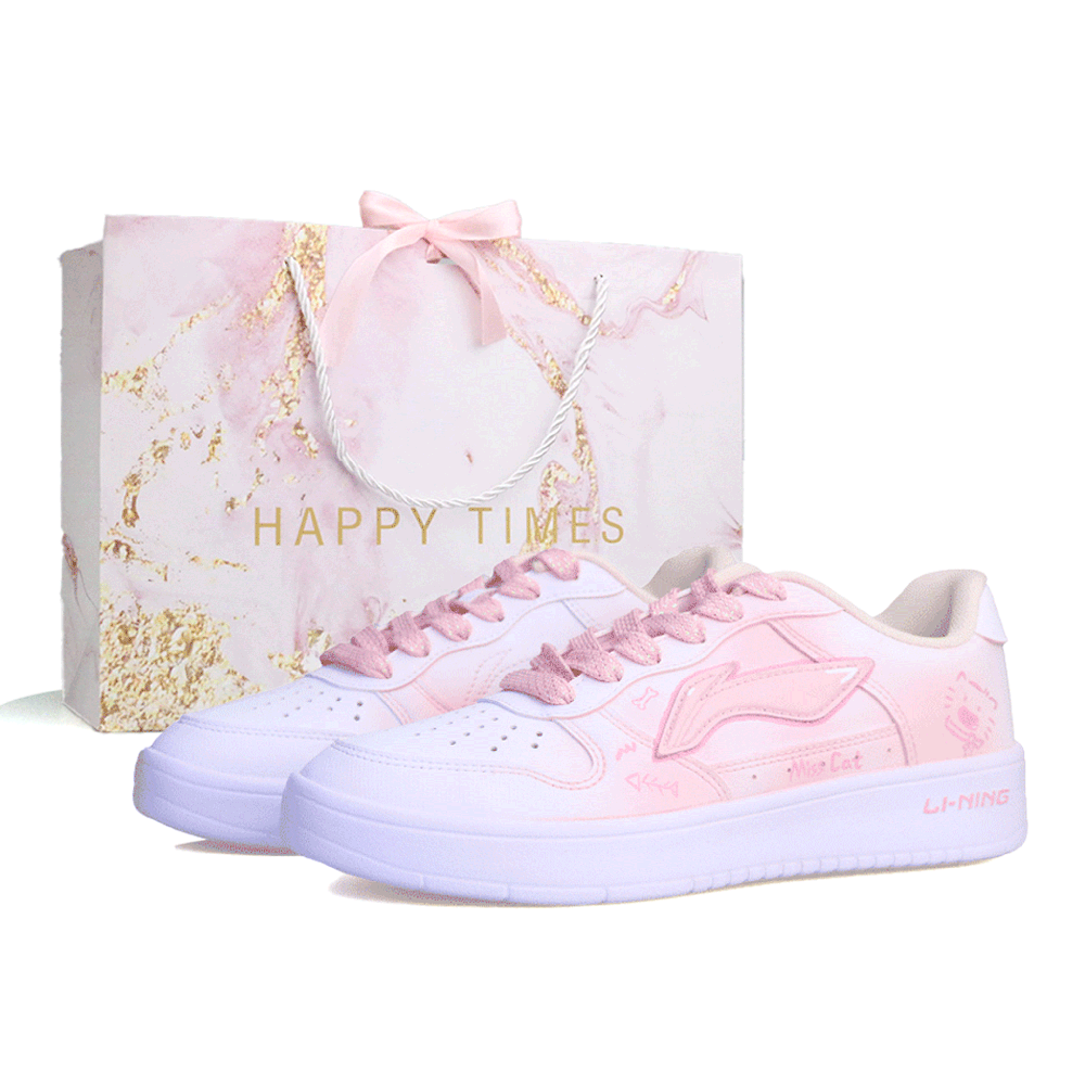 LiNing Pontoon Boats Slip Resistant, Abrasion Resistant, Lightweight Low Top Skateboard Shoes Women's White Pink