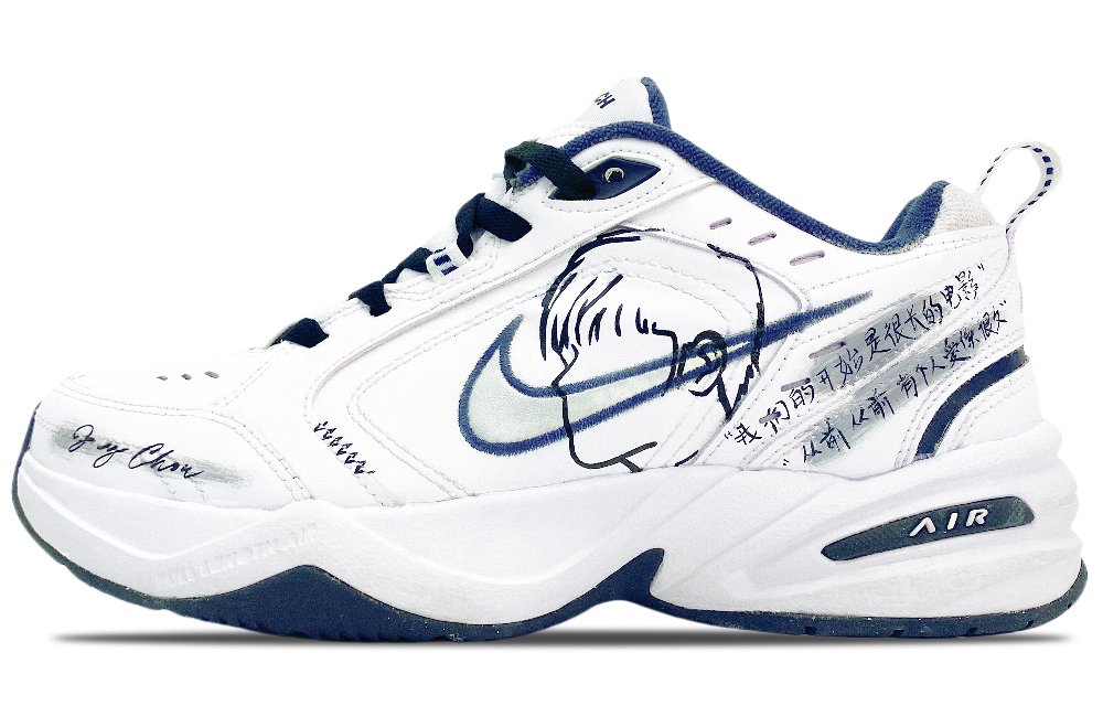 Nike Air Monarch 4 Anti-Slip And Wear-Resistant Height Increasing Low-Top Chunky Sneakers Unisex Blue White Black