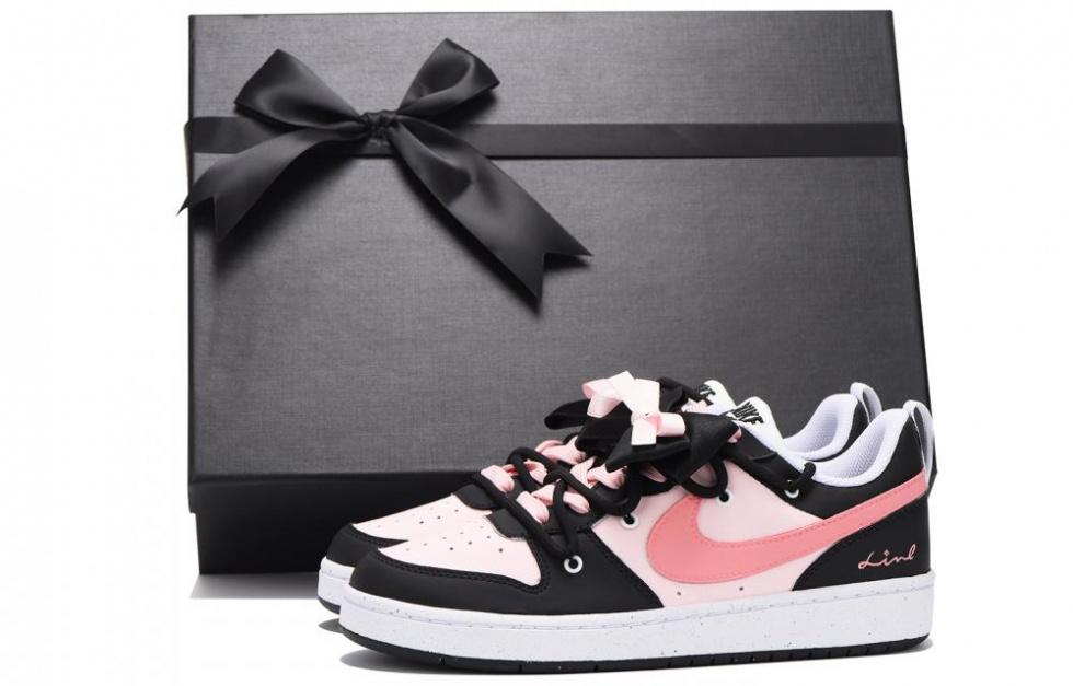 Nike Court Borough Coverage Slip-Resistant Impact Resistance Wear-Resistant Low-Top Skateboard Shoes GS Black Pink