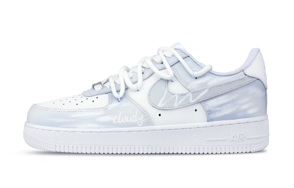 Nike Air Force 1 Low Anti Slip Wear Resistant Low Top Skateboard Shoes Men's White Gray Blue