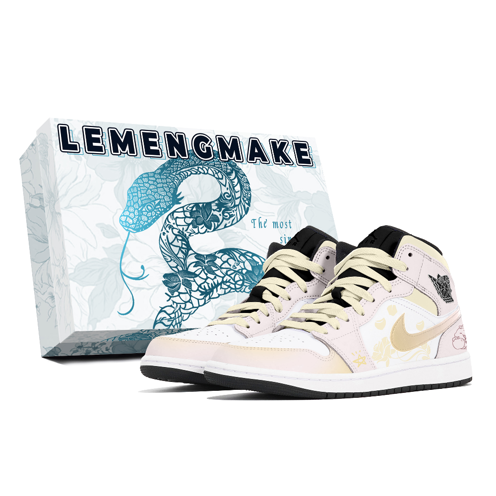 Jordan Air Jordan 1 Joy Lemon Abrasion-Resistant Mid-Top Vintage Basketball Shoes Unisex Beige Pink